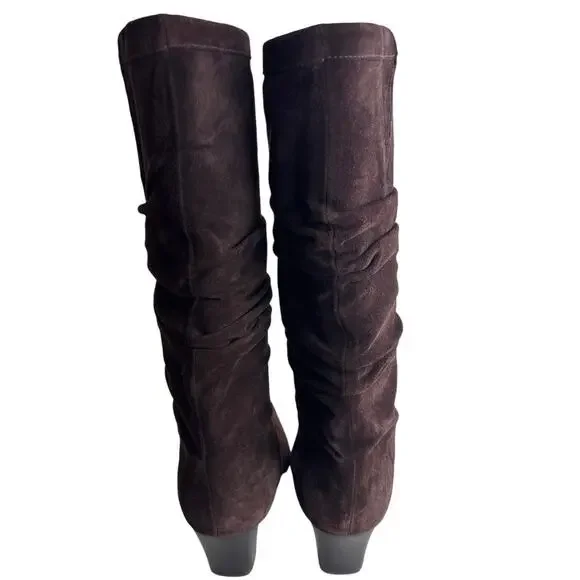 Talbots Chocolate Brown Ruched Suede Boots Size 6 - Picture 5 of 12